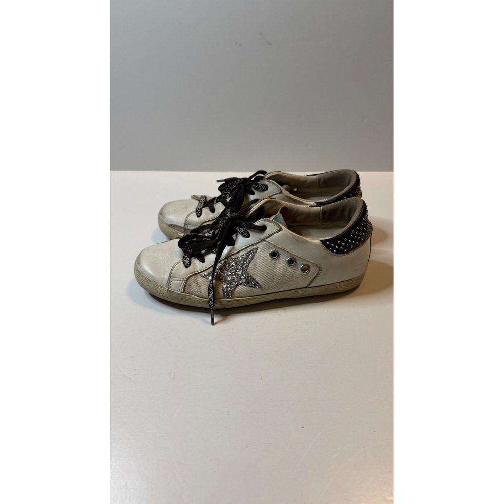 Golden Goose Super-Star Sneakers Womens 35 White Leather Glitter Studded Low Top